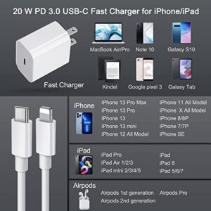 iPhone Fast Charger Car Charger Type C Kit, 20W PD USB C Wall Charger Plug + 38W USB C Car Charger + 2 X 3.3 FT Lighting Cables for iPhone 12/13/14/11/X/8, Pad