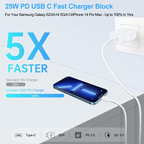 25W Samsung Super Fast Charger Block for Samsung Galaxy A14 5G/A23/A13/S21 FE/S23/A04S/S22/A03s/A53/Z Fold4/Z Flip4/A32/A73,Pixel 7 Pro/6a/5XL/4,Moto G,6FT 60W Type C Android Phone Fast Charging Cable