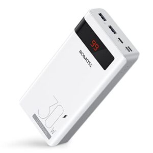 romoss power bank 30000mah sense8ps pro, pd30w type c external battery pack portable charger with two-way super charge compatible with iphone 13 pro max/13/12/11, galaxys22 ipad pro android and more…