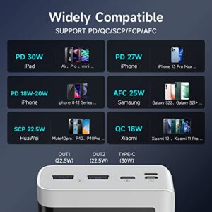 ROMOSS Power Bank 30000mAh Sense8ps pro, PD30W Type C External Battery Pack Portable Charger with Two-Way Super Charge Compatible with iPhone 13 Pro max/13/12/11, GalaxyS22 iPad Pro Android and More…