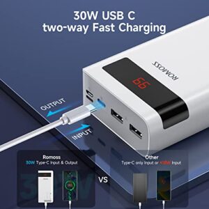 ROMOSS Power Bank 30000mAh Sense8ps pro, PD30W Type C External Battery Pack Portable Charger with Two-Way Super Charge Compatible with iPhone 13 Pro max/13/12/11, GalaxyS22 iPad Pro Android and More…