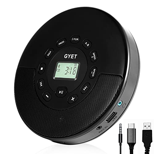 CD Player Portable with Bluetooth Rechargeable CD Player with Headphones Personal Walkman CD Player for Car,Travel,Home,Personal CD Player Built-in Speaker Stereo Compant CD Player