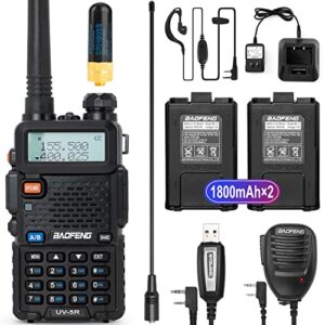 baofeng uv-5r handheld ham radio with extra 1800mah battery and greaval gv-771 high gain antenna, dual band two way radio includes full kit (black)
