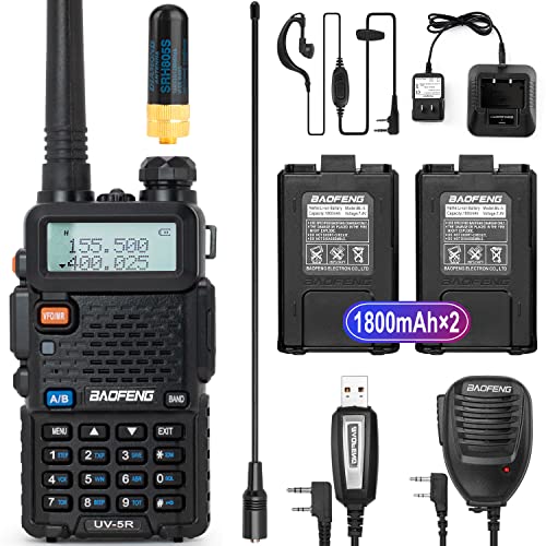 BaoFeng UV-5R Handheld Ham Radio with Extra 1800mAh Battery and Greaval GV-771 High Gain Antenna, Dual Band Two Way Radio Includes Full Kit (Black)