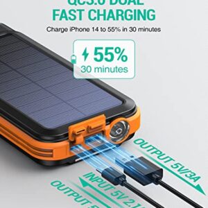 BLAVOR Solar Power Bank with FM Radio,Portable Wireless Charger 20000mAh External Battery Pack 15W QC 3.0 Fast Charging,Bright Flashlight, Compatible with Smartphones and All USB Devices (Orange)