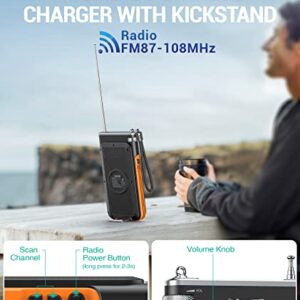 BLAVOR Solar Power Bank with FM Radio,Portable Wireless Charger 20000mAh External Battery Pack 15W QC 3.0 Fast Charging,Bright Flashlight, Compatible with Smartphones and All USB Devices (Orange)