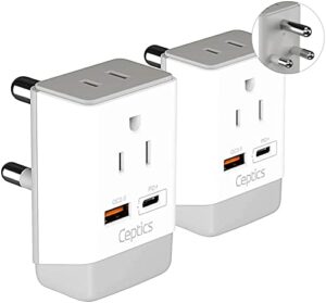 ceptics south africa travel 2 pack plug adapter qc 3.0 & pd, safe dual usb & usb-c – 2 usa socket compact & powerful – use in s. africa botswana – type m ap-10l – fast charging