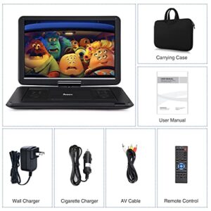 NAVISKAUTO 17.9" Portable DVD Player with 15.6'' Large Screen Free Carry Bag Rechargeable Battery Support HDMI Input, 1080P Video, MP4, Sync Screen, Last Memory, AV in & Out, Region Free, USB