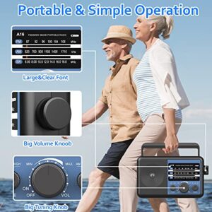 Portable AM FM SW Radio: Battery Operated Radio by 4 D Cell Batteries Or AC Power Shortwave Radio with Excellent Reception,Big Speaker, Standard Earphone Jack, High/Low Tone Mode, Large Knob