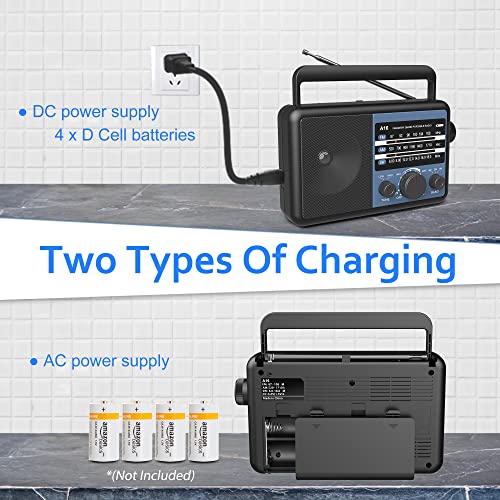 Portable AM FM SW Radio: Battery Operated Radio by 4 D Cell Batteries Or AC Power Shortwave Radio with Excellent Reception,Big Speaker, Standard Earphone Jack, High/Low Tone Mode, Large Knob