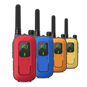radioddity fs-t3 walkie talkies for adults kids long range 4 pack rechargeable walky talky frs two way radio, 22 channels license free usb charging with flashlight earpiece for camping hiking