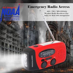 2000mAh SOS Alarm Emergency Weather Radio, 3LED Type-C Hand Crank Solar Battery Operated Wind Up Radio Flashlight, NOAA AM FM Portable Radio Cell Phone Charger Survival Kit (Red)