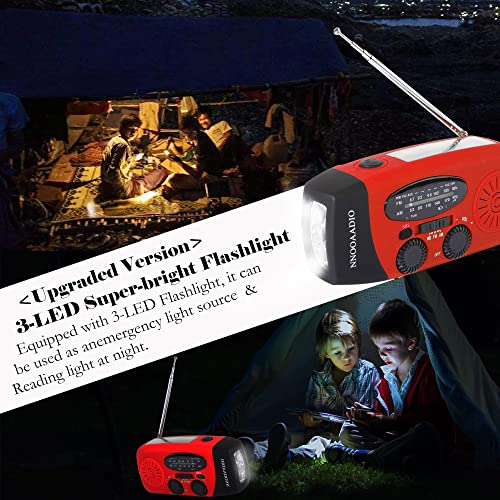 2000mAh SOS Alarm Emergency Weather Radio, 3LED Type-C Hand Crank Solar Battery Operated Wind Up Radio Flashlight, NOAA AM FM Portable Radio Cell Phone Charger Survival Kit (Red)