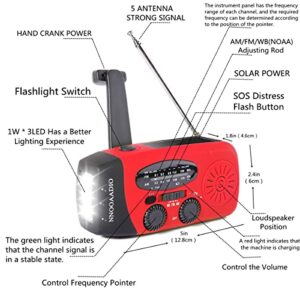 2000mAh SOS Alarm Emergency Weather Radio, 3LED Type-C Hand Crank Solar Battery Operated Wind Up Radio Flashlight, NOAA AM FM Portable Radio Cell Phone Charger Survival Kit (Red)