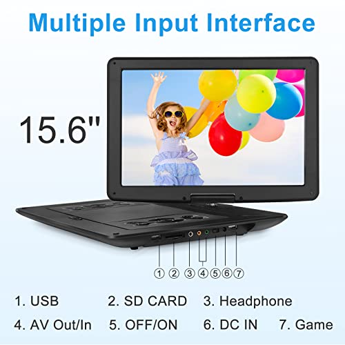 𝒀𝑶𝑶𝑯𝑶𝑶 17.9" Portable DVD Players with Large Screen, 15.6" Swivel Screen, 6 Hrs Battery DVD Player Portable with Car Charger and DC Adapter, Support USB/SD Card/Sync TV, Region Free, Black