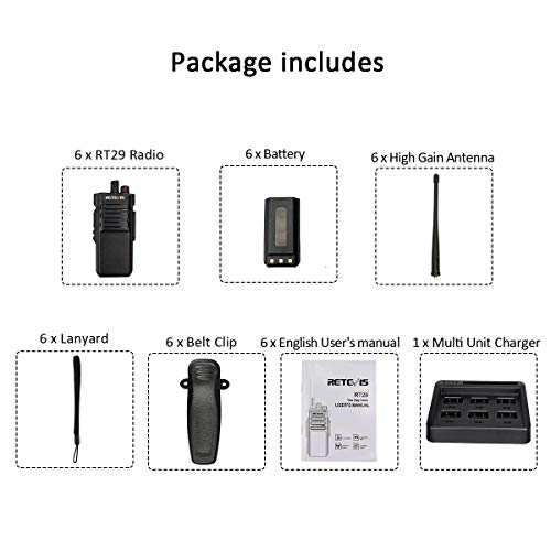 Retevis RT29 Walkie Talkies for Adults Long Range, Heavy Duty Two Way Radios with 3200mAh Rechargeable,Emergency Alarm 2 Way Radios with Charging Station(6 Pack)