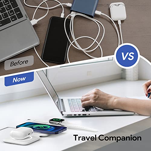 Magnetic Wireless Charger for iPhone: CYFIBYNO Fodable 3 in 1 Charging Station, iPhone Travel Wireless Charger Compatible with Magsafe for iPhone, Samsung, AirPods 3/2/Pro, Apple iWatch.