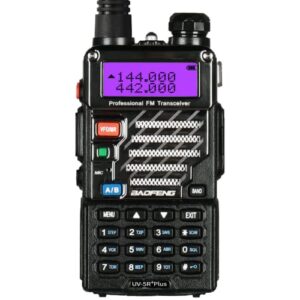 baofeng uv-5r+ plus two way radio, long range for adults rechargeable with earpiece, walkie talkie for outdoors, 144-148 420-450mhz, qualette series, black