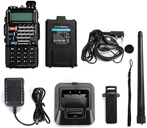 BAOFENG UV-5R+ Plus Two Way Radio, Long Range for Adults Rechargeable with Earpiece, Walkie Talkie for Outdoors, 144-148 420-450MHz, Qualette Series, Black