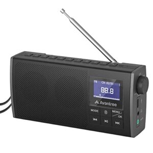avantree soundbyte 860s portable fm radio with bluetooth & sd card mp3 player 3-in-1, 6w wireless speaker, 8h rechargeable & replaceable battery, auto channel scan & preset (no am)