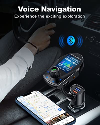 Bluetooth FM Transmitter (Upgraded Version) in-Car Wireless Radio Adapter Kit W 1.8" Color Display Hands-Free Call QC3.0 and Smart 2.4A Dual USB Ports, AUX Input/Output, TF Card MP3 Player