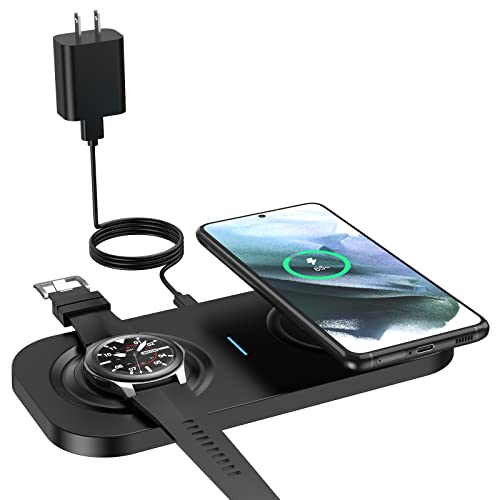 Dual Wireless Charger for Samsung Galaxy Watch and Phone, Duo Charging Pad for Galaxy Watch 5/4/3,Active 2/1,Charging Station for Galaxy Buds 2/+/Pro/Live (Black)