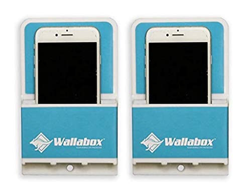 WALLABOX® (Caribbean Blue, 2 Pack - Universal Cell Phone Holders, Wall Mount - Fits All iPhone & Android Phones. Great for Bedroom, Bathroom, Office, Car, Charging Station