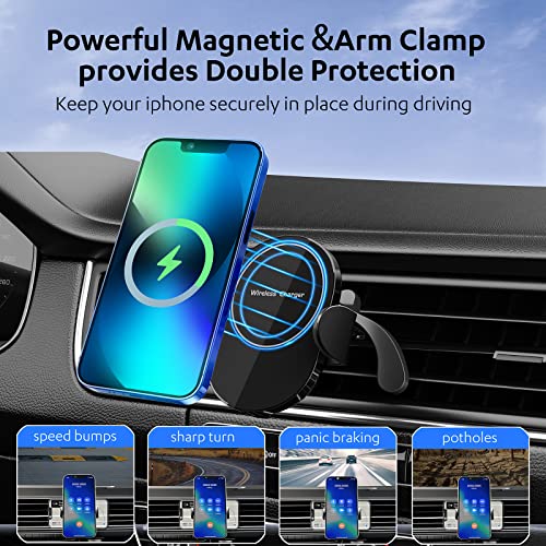 Magnetic Wireless Car Charger, Compatible Magnetic car Mount Charger, Air Vent Phone Holder for iPhone 14/13/13 Pro/13 Pro Max/13 Mini/12/12 Pro/12 Pro Max/12 Mini (Black)