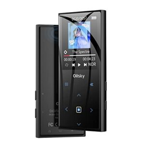 mp3 player, oilsky 32gb music player with bluetooth 5.0, lightweight portable lossless mp3 with fm radio, built-in speaker, touch buttons, voice recorder for sport, running, expand up to 128gb, black