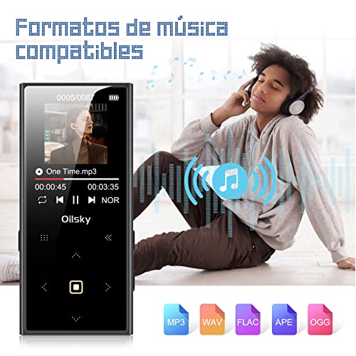 Mp3 Player, Oilsky 32GB Music Player with Bluetooth 5.0, Lightweight Portable Lossless Mp3 with FM Radio, Built-in Speaker, Touch Buttons, Voice Recorder for Sport, Running, Expand up to 128GB, Black