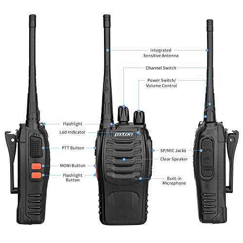 pxton PX-8S-01 walkie talkies for Adults with Upgraded Headset,Handheld Portable Two Way radios Long Range Include Rechargeable walkie Talkie Li-ion Battery and USB Charger（2 Pack）