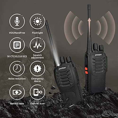 pxton PX-8S-01 walkie talkies for Adults with Upgraded Headset,Handheld Portable Two Way radios Long Range Include Rechargeable walkie Talkie Li-ion Battery and USB Charger（2 Pack）