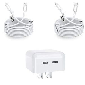 [apple mfi certified] iphone charger fast charging double port 25w pd usb c wall charger block cube with 2pack long 10-ft lightning cable cord compatible iphone 14 plus/14 pro max/14 pro/13/12/11/xs