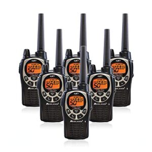 midland gxt1000vp4 50 channel gmrs two-way radio – up to 36 mile range walkie talkie – black/silver (pack of 6)