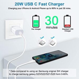 20W USB C Fast Charger Type C Charging Block for Google Pixel 7 7pro 6 6pro 6a, iPhone 14 Plus/Pro/Pro Max 13 12 11 SE, Galaxy S23 S22 S21 FE Ultra A14, Wall Plug Charger Box Brick Cube Power Adapter