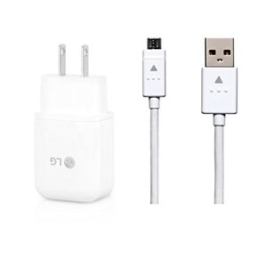 genuine lg quick wall charger + micro usb cable for lg g3 / g4 / stylo 3 / v10 / k10 / tribute / x style – 100% original – bulk packaging