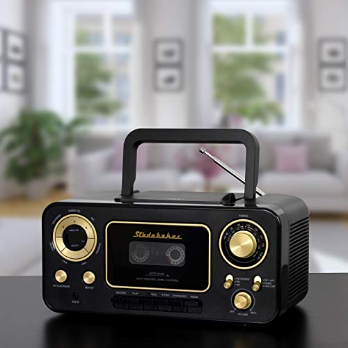 Studebaker SB2135BG Portable Stereo CD Player with AM/FM Radio and Cassette Player/Recorder (Black Gold)