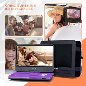 SUNPIN Portable DVD Player 12.5" with HD Swivel Screen, 5 Hours Long Lasting Battery, Car Headrest Mount Case, Car Charger, Power Adaptor, Support USB/SD Card/Sync TV/Multiple Disc Formats, Purple