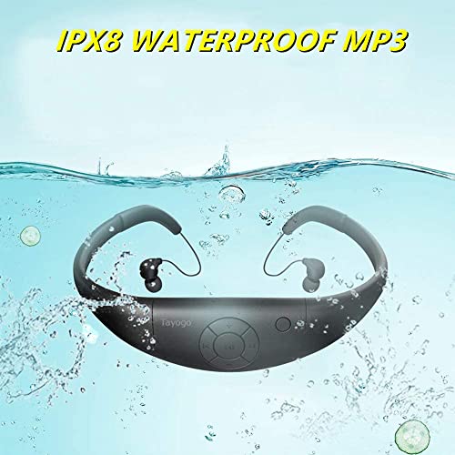 Waterproof Mp3 Player for Swimming, Tayogo IPX8 8GB Underwater Music Headsets for Sports(4 Pairs Earplugs)-Black