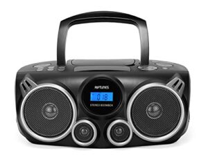 riptunes portable cd player bluetooth stereo sound system digital am fm radio, mp3 cd boombox usb sd palyback with enhanced bass, aux in, headphone jack, cd-r/cd-rw compatible lcd clock display, black