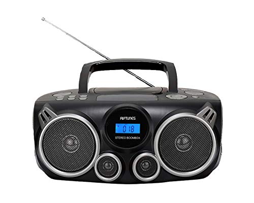 RIPTUNES Portable CD Player Bluetooth Stereo Sound System Digital AM FM Radio, MP3 CD Boombox USB SD PALYBACK with Enhanced Bass, Aux in, Headphone Jack, CD-R/CD-RW Compatible LCD CLOCK Display, Black