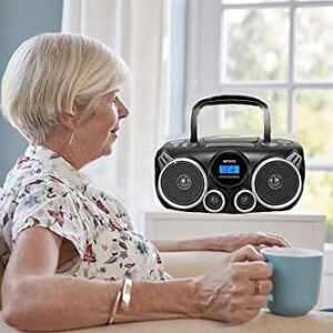 RIPTUNES Portable CD Player Bluetooth Stereo Sound System Digital AM FM Radio, MP3 CD Boombox USB SD PALYBACK with Enhanced Bass, Aux in, Headphone Jack, CD-R/CD-RW Compatible LCD CLOCK Display, Black