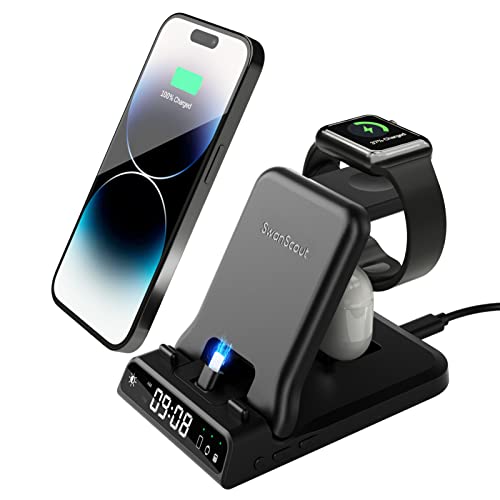 SwanScout Fast Charging Station for Apple Devices, 25W 3 in 1 Charging Station Compatible with Apple Watch Series 8/7/6/5/4, for iPhone 14/13/12/11 Series/XS/SE/8/7/6 & Air pods Pro 2/Pro/3/2