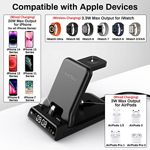 SwanScout Fast Charging Station for Apple Devices, 25W 3 in 1 Charging Station Compatible with Apple Watch Series 8/7/6/5/4, for iPhone 14/13/12/11 Series/XS/SE/8/7/6 & Air pods Pro 2/Pro/3/2