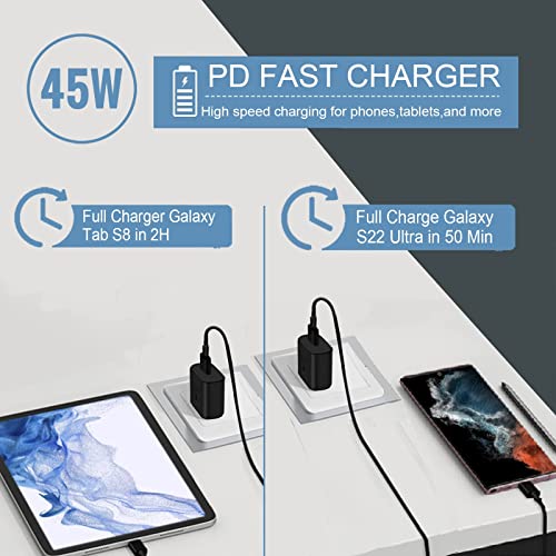 45W USB C Wall Charger,2Pack Samsung Fast Charger Type C Fast Charging Block with 5FT Fast Charging Cable for Samsung Galaxy S23 Ultra/S23+/S23/S22 Ultra/S22+/Note 20/S20/S21/S10,GalaxyTab PPS Charger