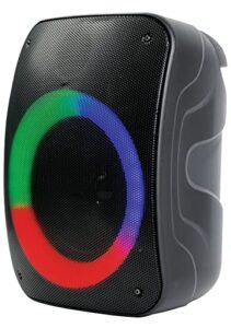 naxa nds-4003 portable bluetooth speaker with circular disco lights, up to 2 hours play time, fm tuner, usb port, microsd card slot, and 3.5mm input, black
