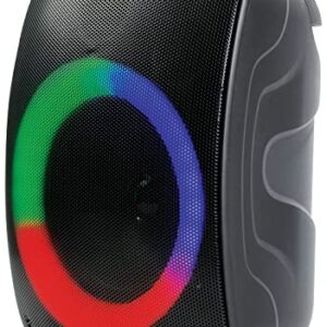 Naxa NDS-4003 Portable Bluetooth Speaker with Circular Disco Lights, Up to 2 Hours Play Time, FM Tuner, USB Port, MicroSD Card Slot, and 3.5mm Input, Black