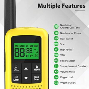 Walkie Talkies for Adults - COTRE Two Way Radios, Long Range USB Rechargeable Walkie Talkies w/ 2662 Channels, NOAA & Weather Alerts, VOX Scan, LED Lamp for Outdoor Activities, Yellow