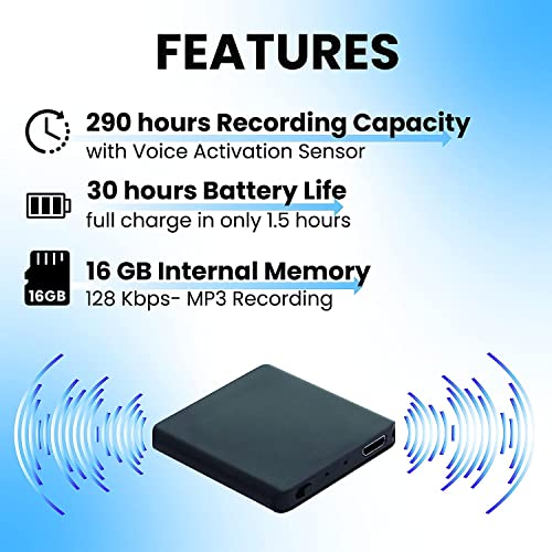 Mini Voice Activated Recorder with 300 Hours Recording Capacity, Small Audio Recorder with 30 Hours Battery - Tiny Recording Device by Atto Digital