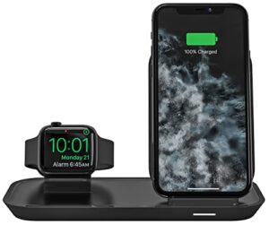 mophie 2-in-1 wireless charging stand – mfi certified charger pad for iphone and apple watch with additional usb port for airpods